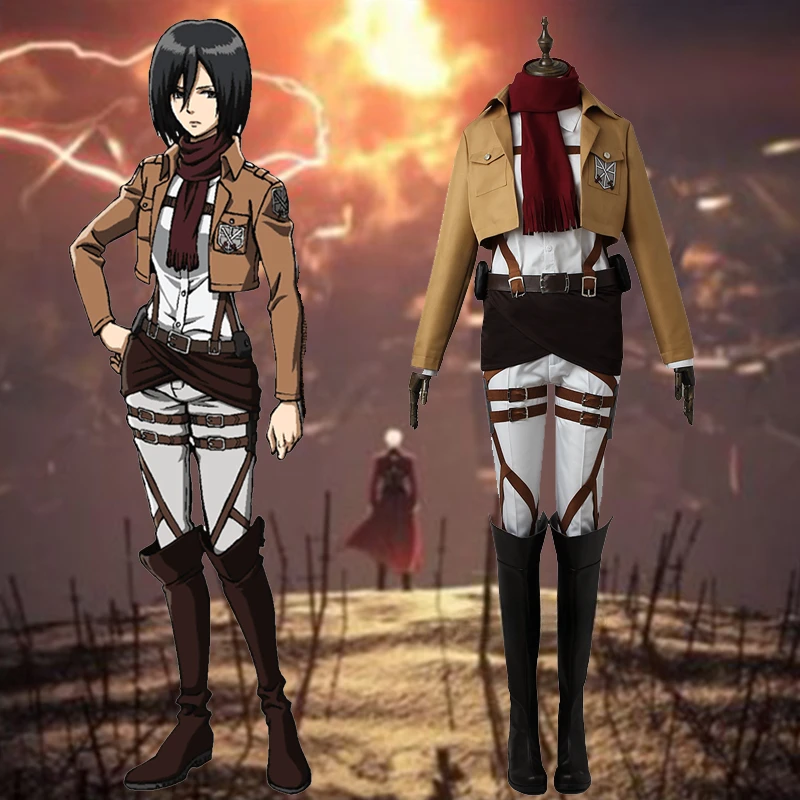 

In Stock Attack on Titan Mikasa·Ackerman Cosplay Halloween Christmas Party Costume Cos Anime Women Coat Clothes Role Play