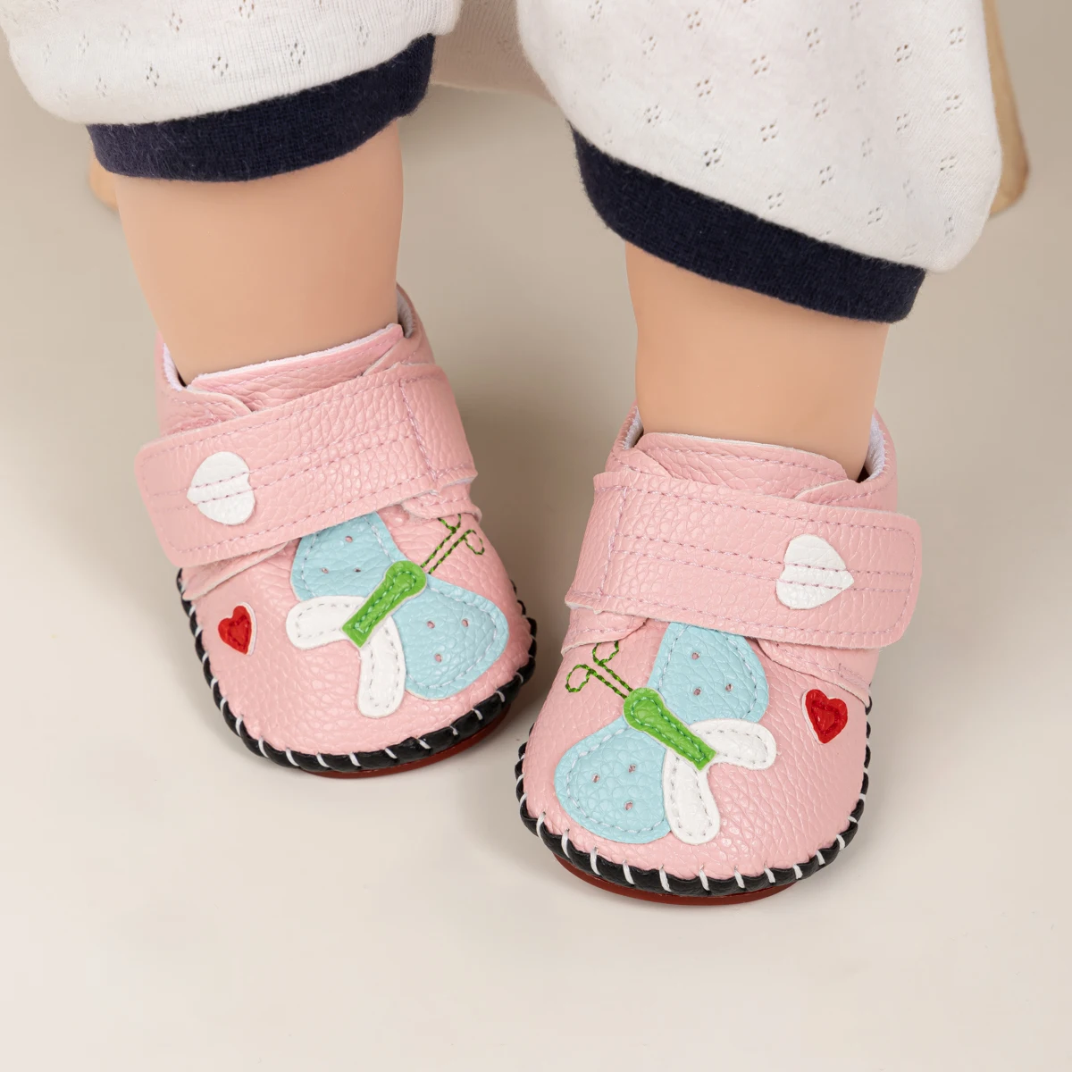 Nette Cartoon Baby Junge Mädchen Leder Casual Sneaker Exquisite Blume Herz Gestreiften Erste Wanderer Gummi Weiche Anti-slip Flache sohle – Detail 17