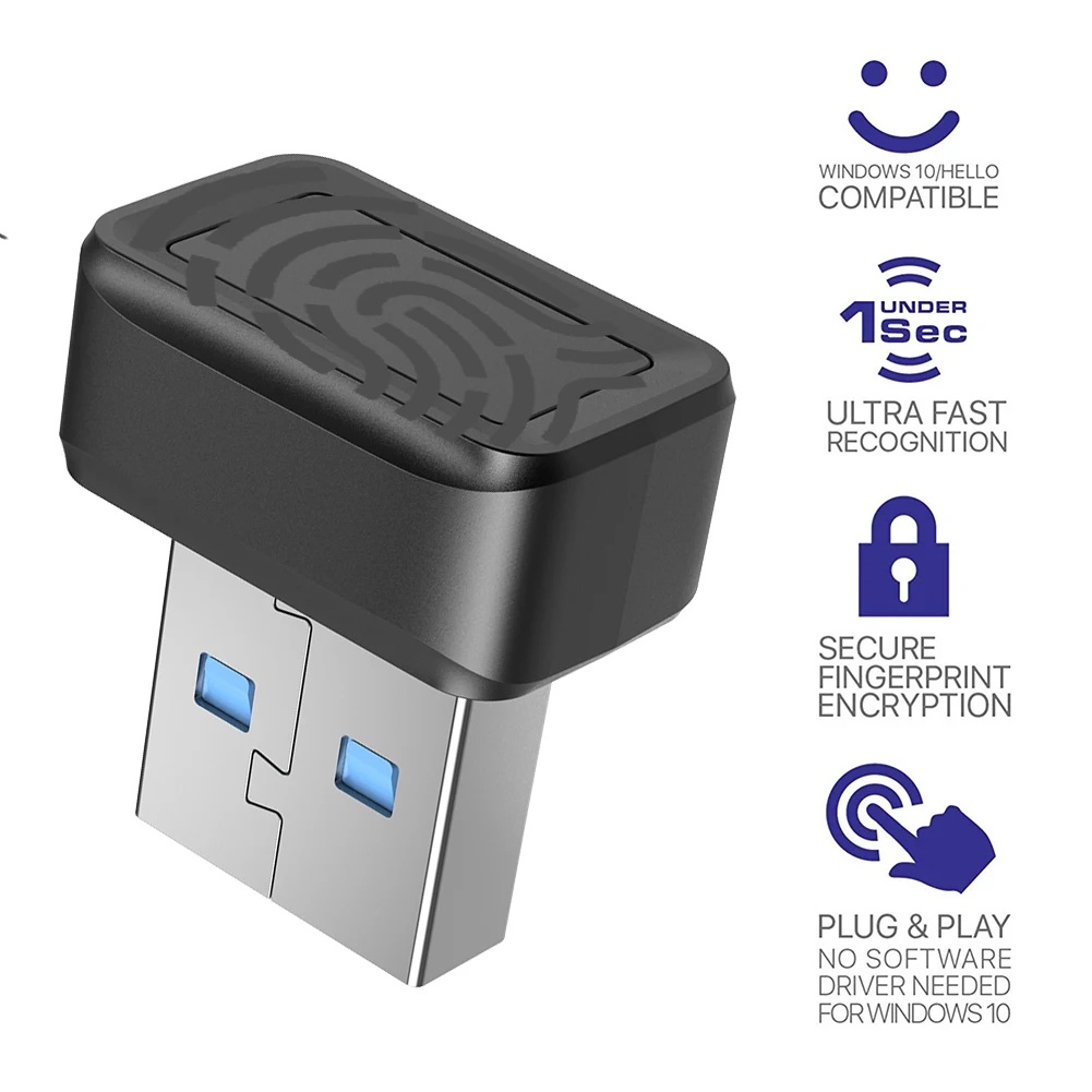 PC용 생체 인식 미니 보안 키 동글, USB 지문 키 리더, FIDO U2F, Windows Hello, 360 ° 터치, 미니 지문 리더