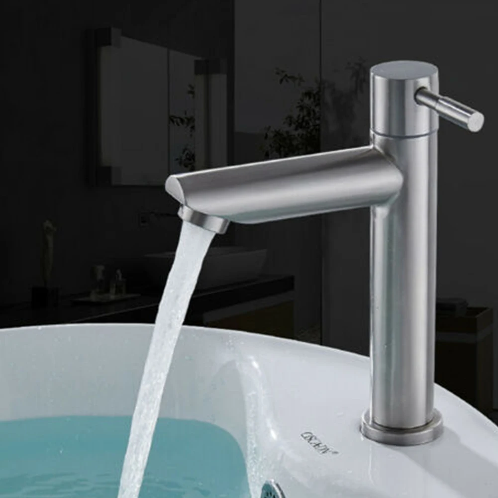 Stainless Steel Basin Faucets Single Cold Water Tap Deck Mounted Basin Sink Faucet Home Bathroom Counter Faucet