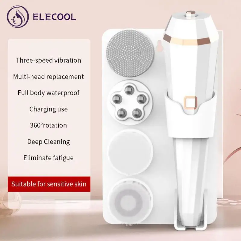 

New Electric Cleansing Instrument Silicone Cleansing Brush One Machine Multi-head Cleaning Massage Cleansing Brush TSLM1