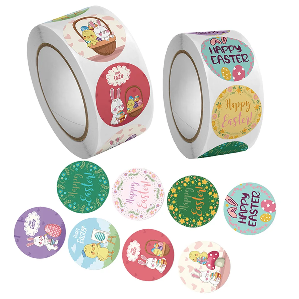 

Easter Happy Bunny Egg Stickers Roll Waterproof Self Adhesive Decorative Kids Card Gift Boxes Envelope Party Bag Games Decor
