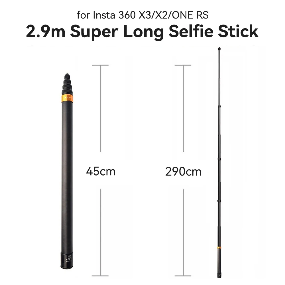 2.9m Super Long Carbon Fiber Invisible Selfie Stick For Insta360 X3 X4 DJI Action 5 4 3 GoPro 13 12 11 10 Camera Selfie Stick,selfie stick