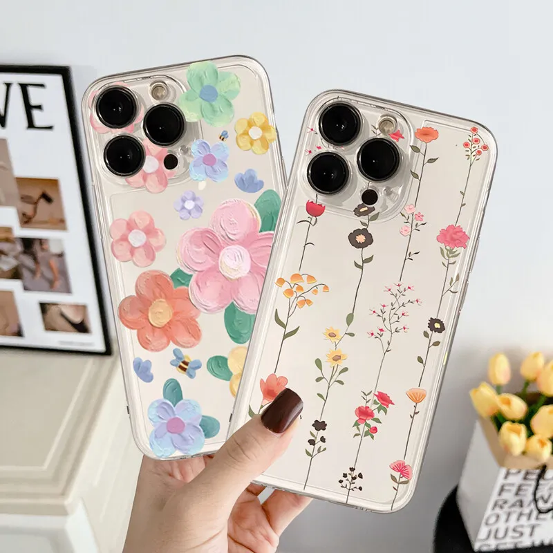 Clear Floral TPU Phone Case Cover - Elegant Flower Design