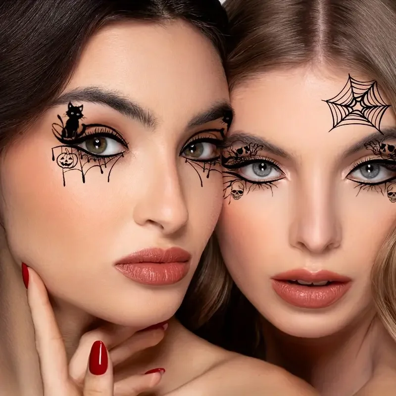 10 Halloween Removable Temporary Eye Tattoo Stickers,Can Be Used Realistic Tattoos,Waterproof and Sweatproof,Halloween Makeup 4