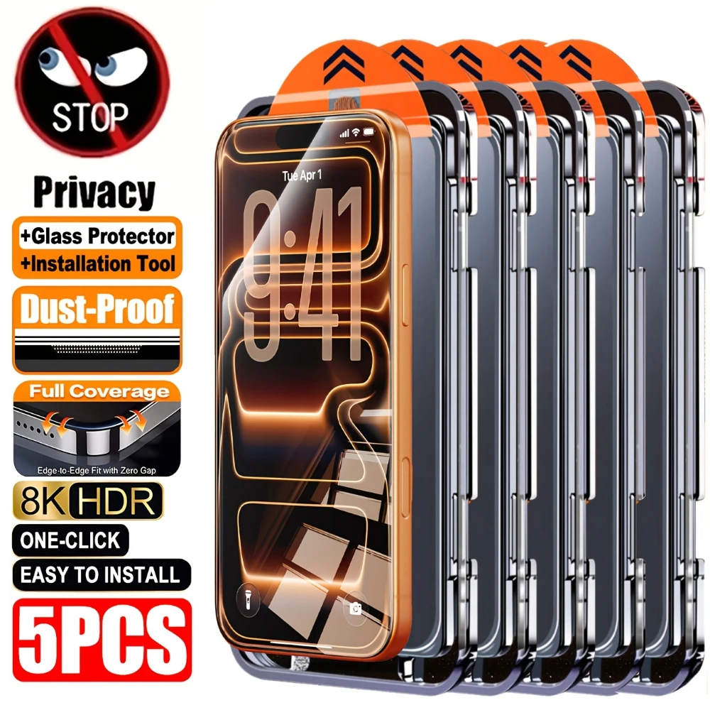 NNBILI 1-5pcs Full Cover Privacy Tempered Glass Screen Protector for iPhone 17 16 15 14 13 12 11 Pro Max 17e 16e Easy to Install