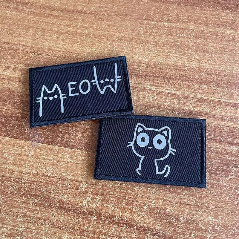 Cute Cartoon Kitten Meow Patch - Reflective Hook & Loop Applique for Clothes and Backpacks