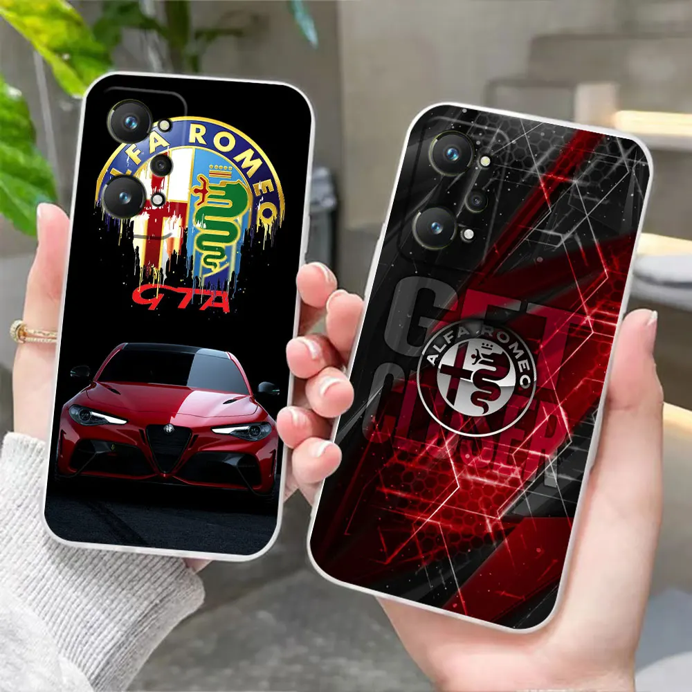 Custodia Trasparente Per Telefono Per Realme 10 8 7 7I 5 Gt 2 Neo 2 3 5 V15 V20 V25 X X7 V30 Pro Plus Custodia 4G 5G Funda Luxury Car A-Alfa R-Romeo