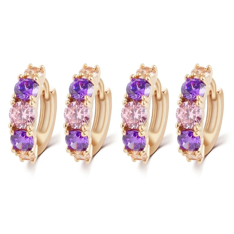 

2X New Arrival Women Zircon Earrings Pendant Hoop Earrings Female -Purple