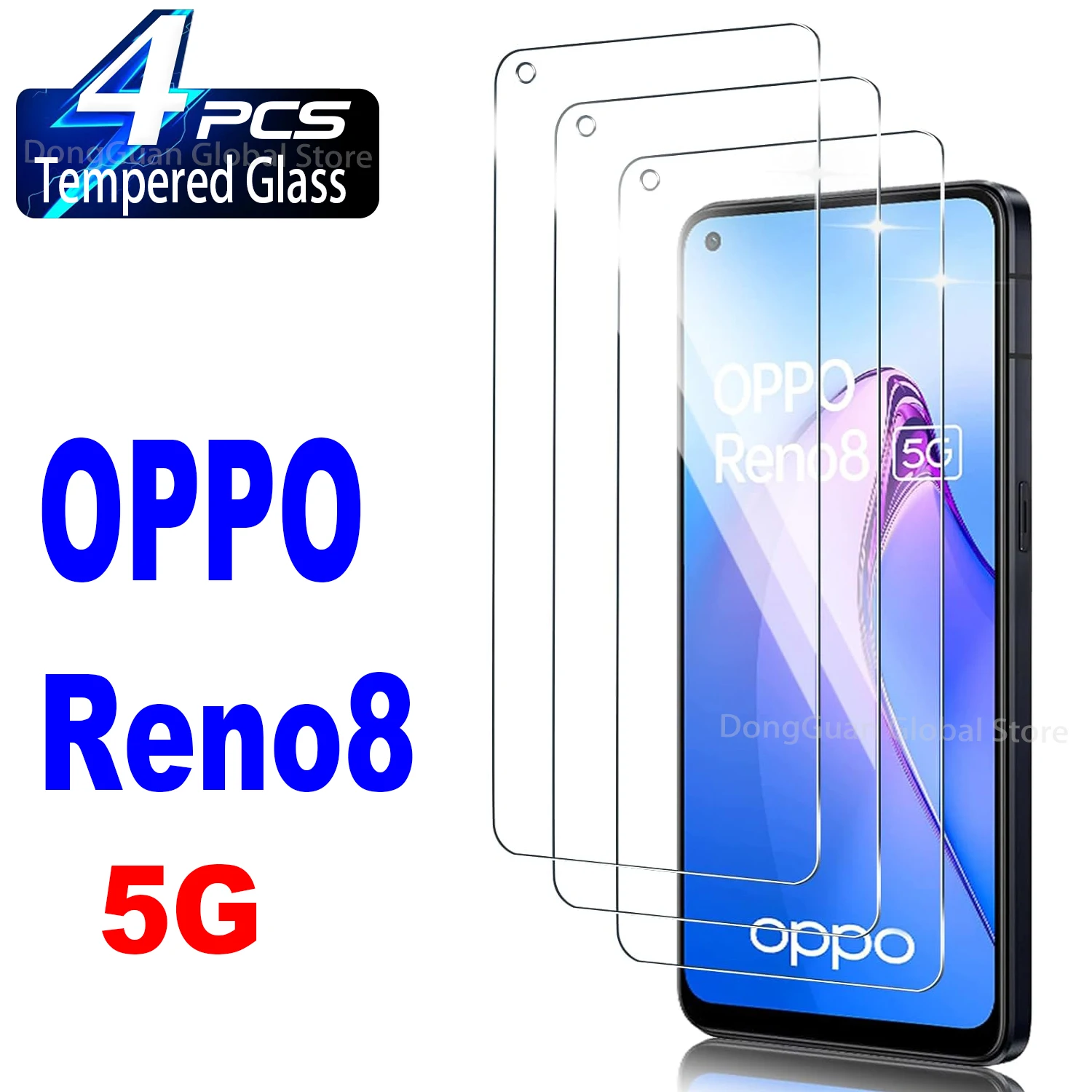 Vidrio templado para OPPO Reno8 5G, película protectora de pantalla, 2/4 Uds.