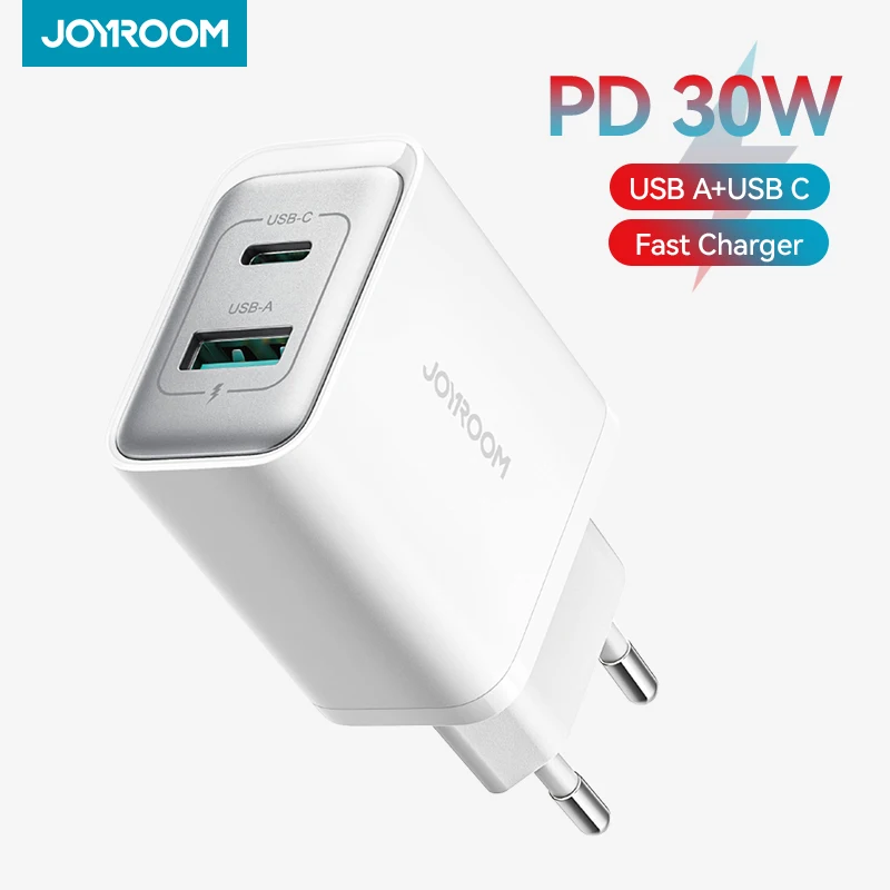 Joyroom 30W USB C Wall Charger Dual Port PD Fast Charger Adapter 2-in-1 for iPhone 16/15/14 Pro Max Type C Charging for Samsung