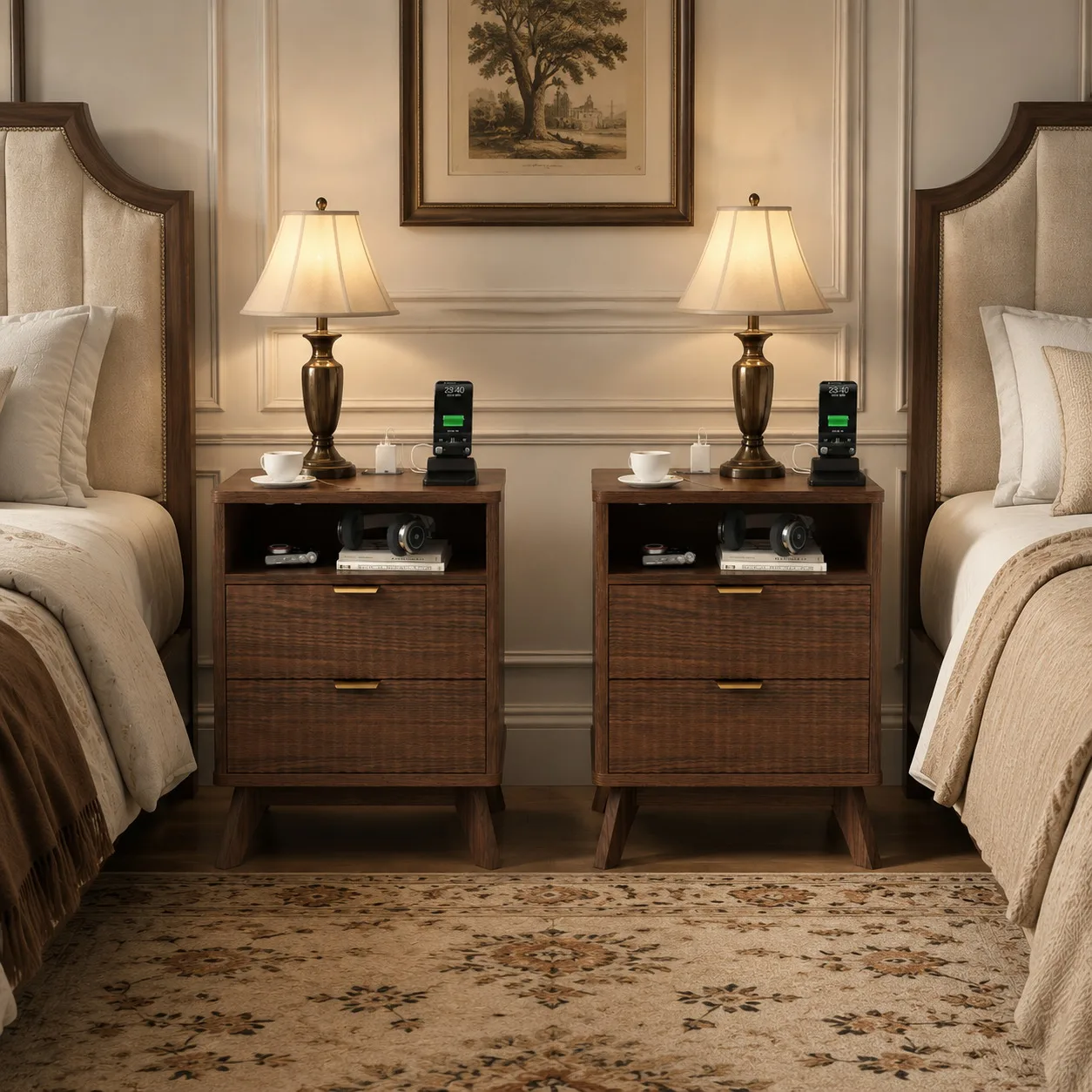 Walnut Nightstand with Drawer and Open Shelf USB Charging Station Bedside Table with AC Outlets Fluted Wood Side Table Storage Cabinet for Bedroom Living Room Sofa 8 Walnut Nightstand with Drawer and Open Shelf USB Charging Station Bedside Table with AC Outlets Fluted Wood Side Table Storage Cabinet for Bedroom Living Room Sofa 8
