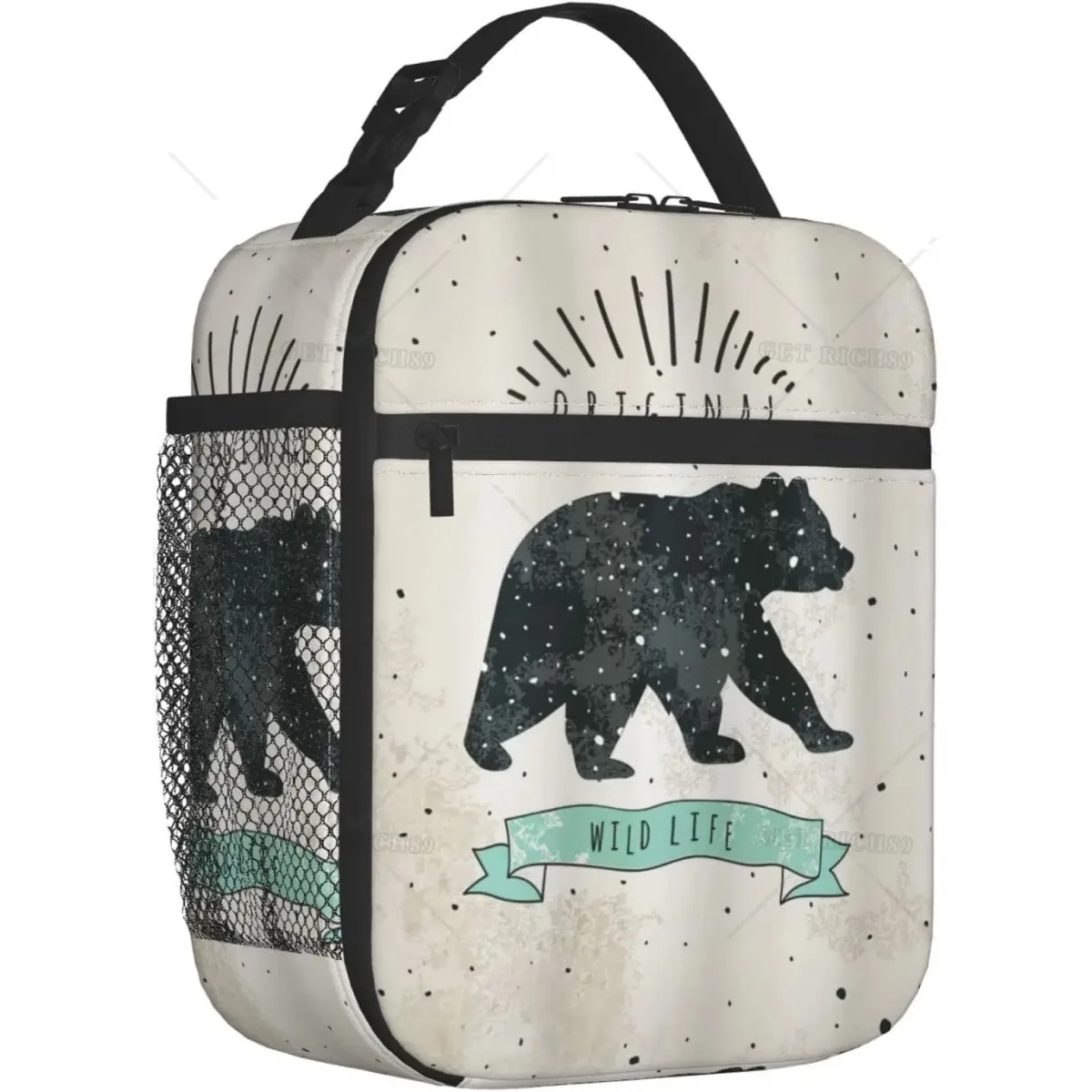 

Vintage Wildlife Theme Animal Bear Elephant Portable Lunch Bag for Women/Men Insulated Reusable Lunch Box for Office Work School