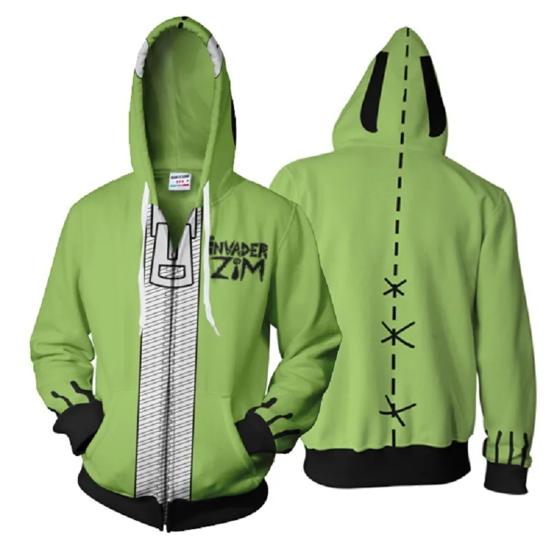 

Anime Invader ZIM Cosplay Alien Robot Gir Doom Hoodies Coat 3D Digital Print Hoodie Jacket Casual Zipper Sweatshirts Costume