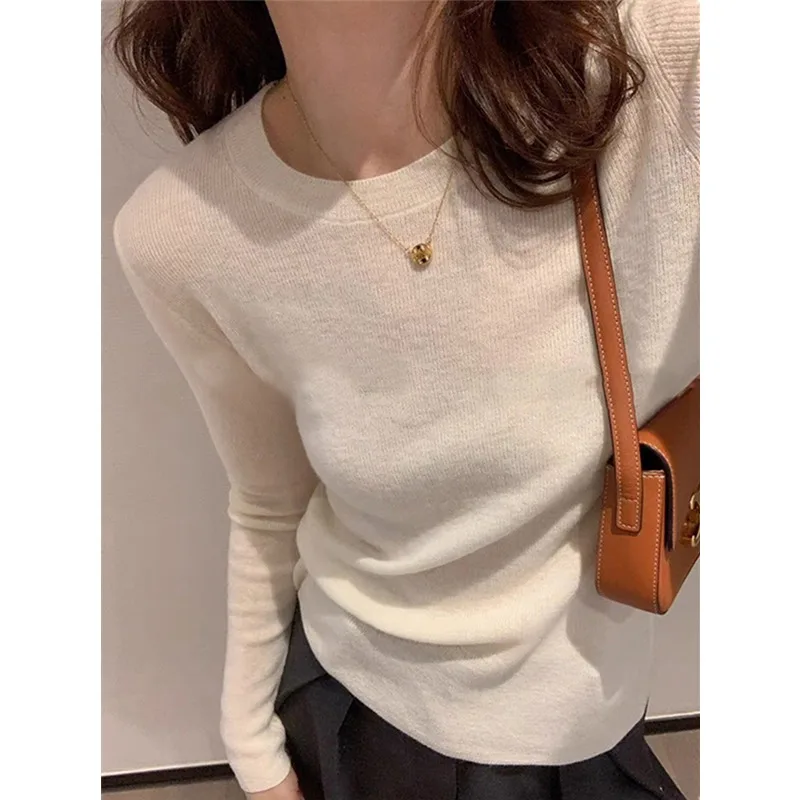 

100% Cashmere Fine Imitation Cashmere Sweater Women's Micro Penetration Cardigan Round Neck Knitted Bottoming Jumper Sweater