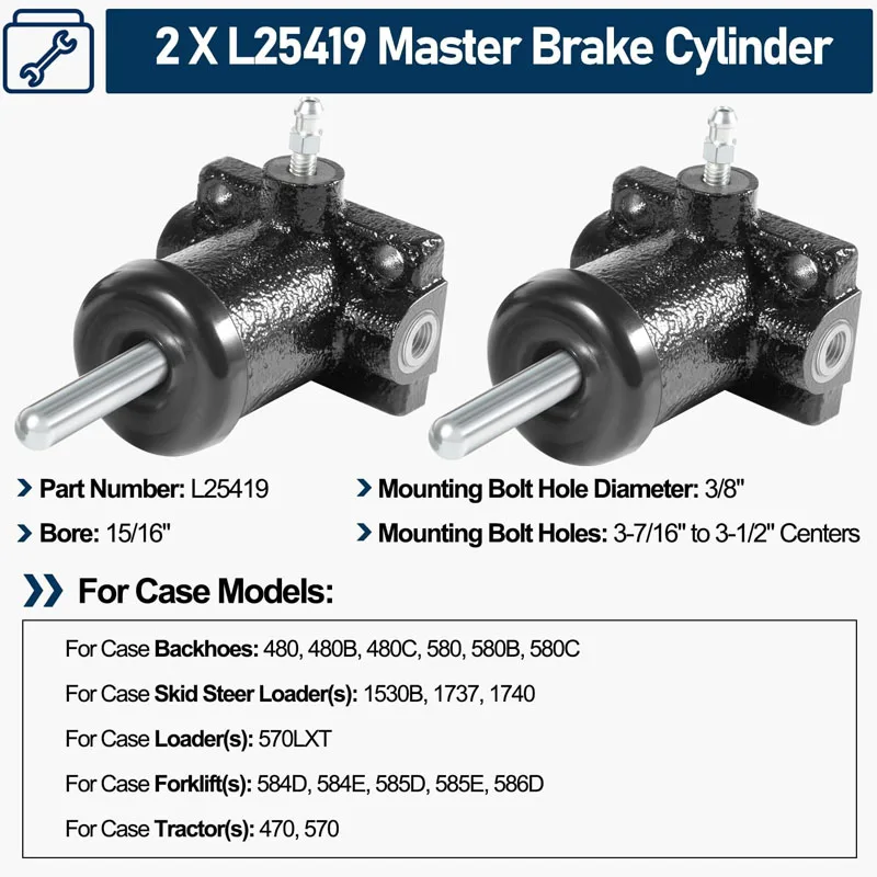 2X A51976 L25419 Brake Master & Slave Cylinder Kit For Case 430 450 450B/C 480 480B/C/D 580 580B/C 850B/C/D 855C