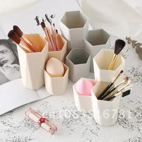 

Cosmetic Make-up Brush Storage Box Table Organizer Nail Polish Cosmetic Holder 3 Lattices Box Make Up Tools Pen Storage