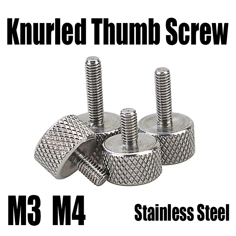 

10PCS M3 M4 Knurled Thumb Screw Stainless Steel Round Flat Head Hand Tighten Adjust Screw For DIY/Computer Case Etc