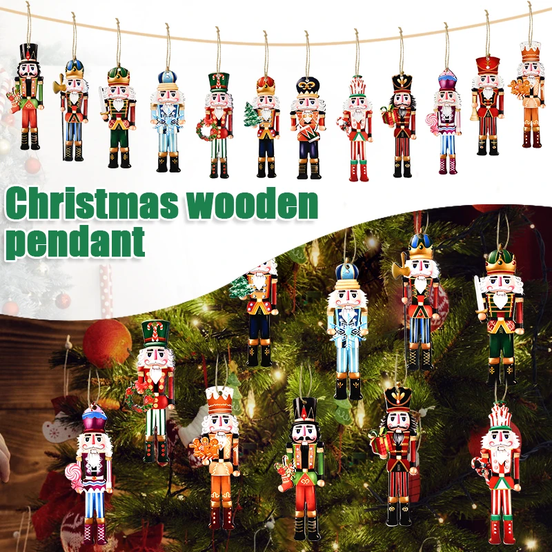 Wooden Nutcracker Soldier Ornaments - 12Pcs Xmas Tree Decorations Christmas  New Year Gift 2024