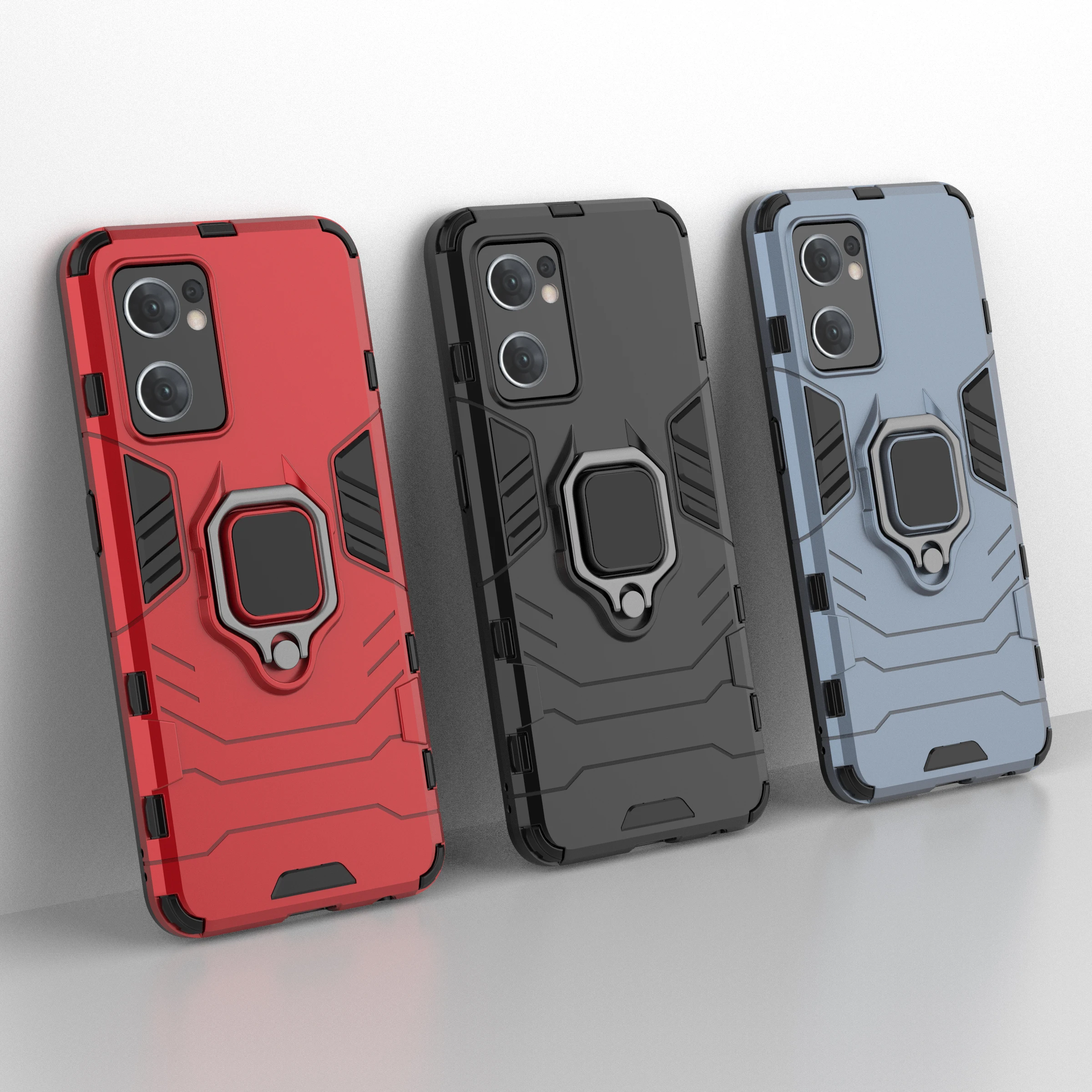 Shockproof Armor Case with Finger Ring Holder for OPPO Find X Series - A74, A94, X2, X3, Reno, 5G Models