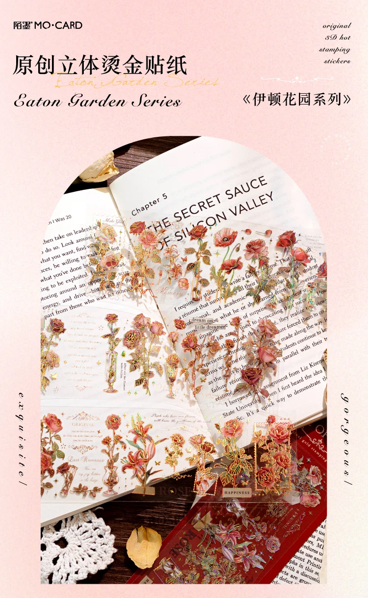 Description Picture 2 of item3 Sheets/pack Flower Gold Foil Stickers Set Transparent Aesthetics Floral Stickers for Scrapbooking Journaling Supplies
