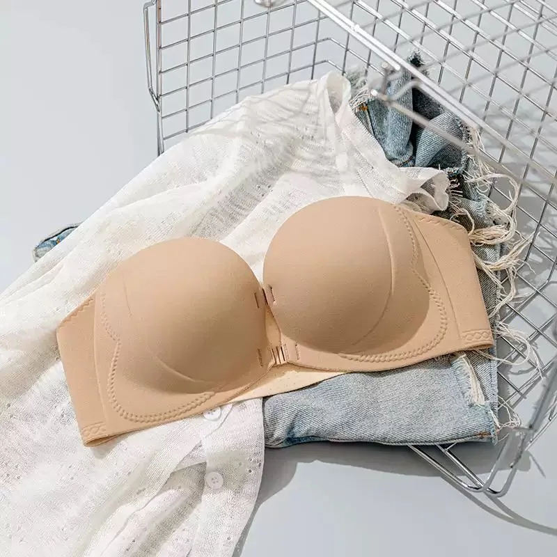 Strapless Non-slip Underwear for Women with Small Front Buckles, Large, Thick, Beautiful, Backless Invisible Bra
