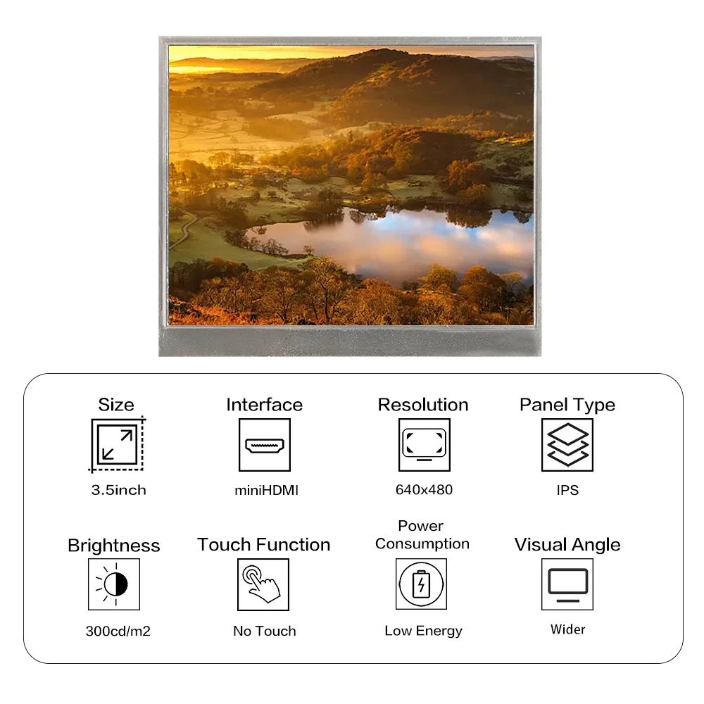 LESOWN 미니 LCD 스크린 모듈, 3.5 인치 IPS 패널, HD 640x480 해상도, 300 니트, HDMI 인터페이스 디스플레이, 라즈베리 파이 계기용