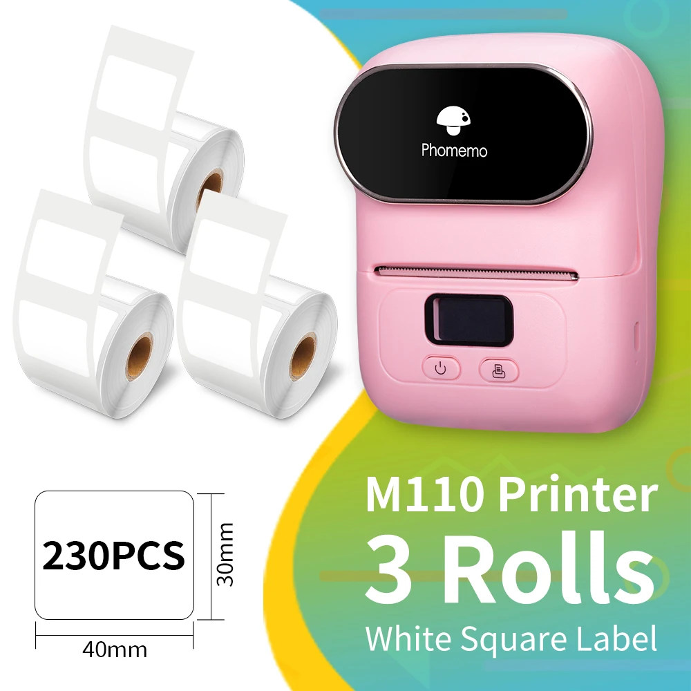 Imprimante d'étiquettes autocollantes M110, Machine à étiquette autocollante  blanche, multifonction, avec 3 rouleaux de 40x30mm - AliExpress