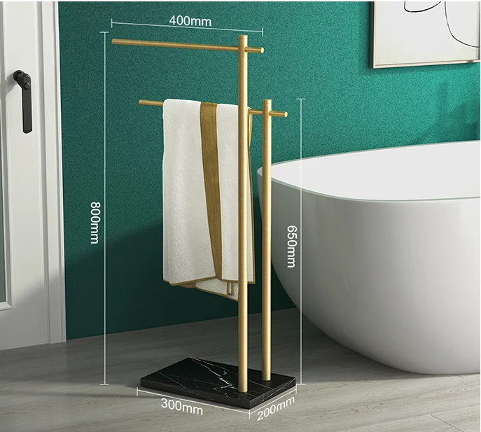 Black and white marble towel rack floor towel hanging bar bath storage rack drying
