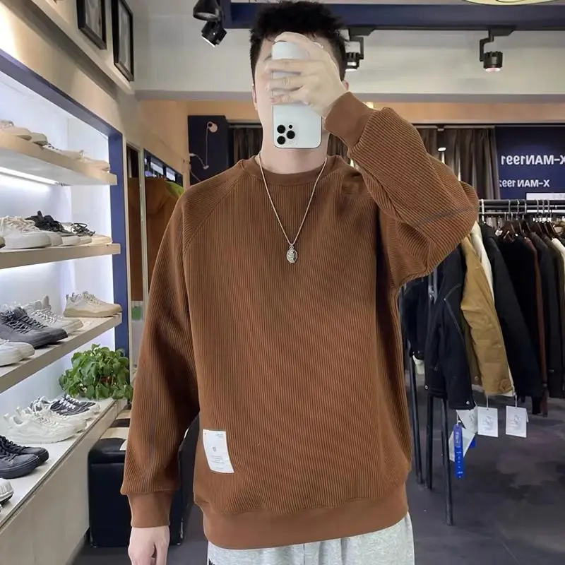 Fashion O-Neck Solid Color Spliced All-match Sweatshirts Men's Clothing 2023 Autumn Winter Loose Korean Tops Casual Sweatshirts