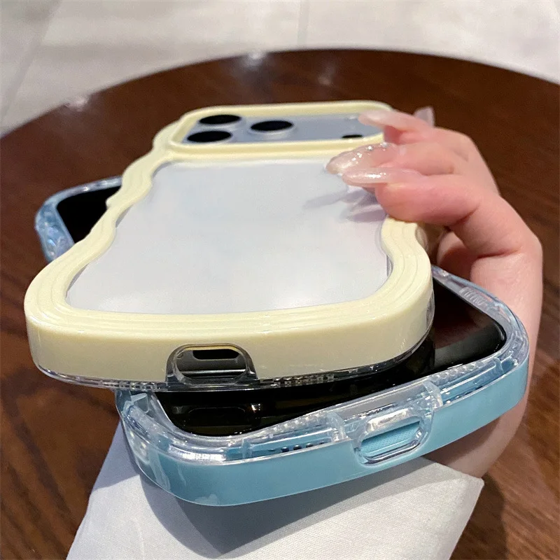 Chic Candy Transparent Shockproof Phone Case with Wave Frame Design