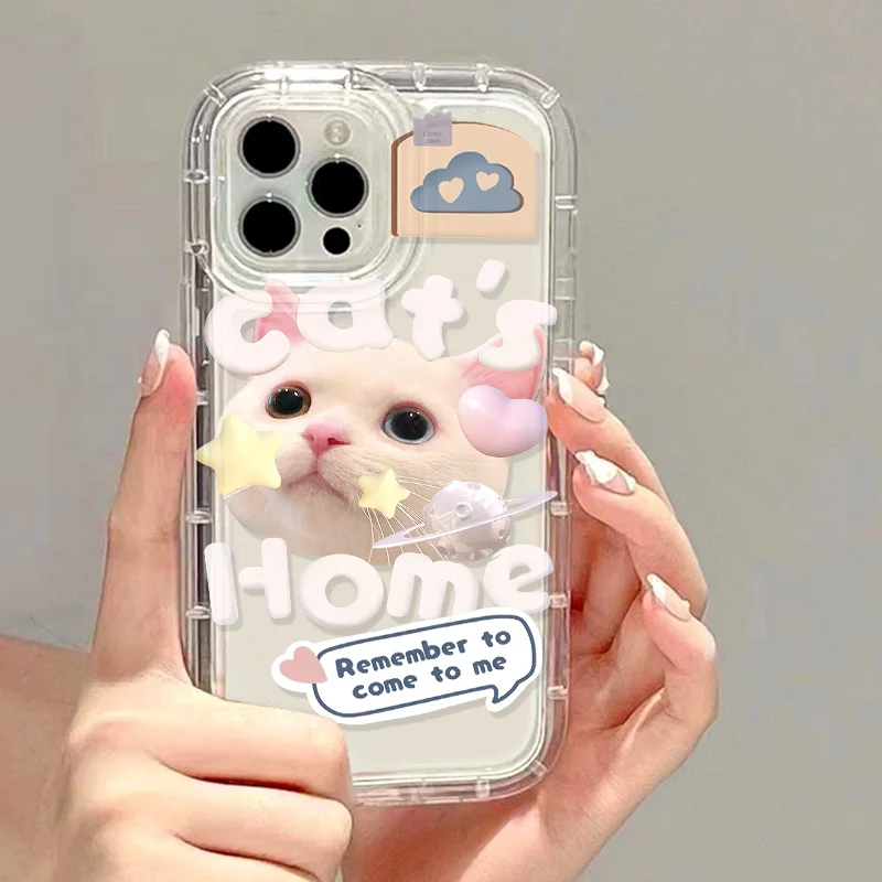 Korean Lovely Cat Pink Phone Case - Cute Kitten Soft Clear Shockproof Cover