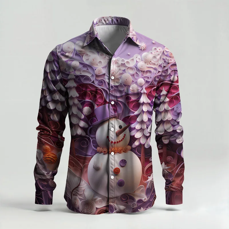 2025 Spring Summer Men Shirt Set Christmas Print Fashion Gingerbread Man Two Piece Set Mens Snowman Lightweight Party Long Sleev_voghion.com