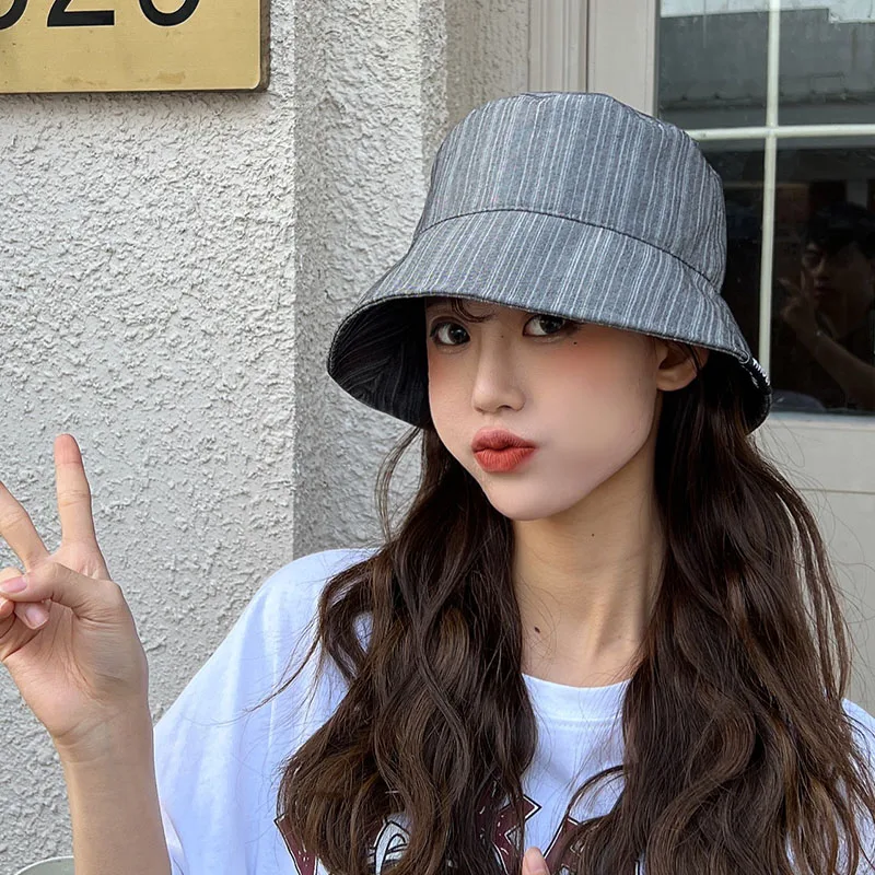 

New Stripe Cotton Thin Panama Bucket Hat Unisex Hip Hop Men Women Spring Summer Beach Sun Outdoor Leisure Fishing Fisherman Cap