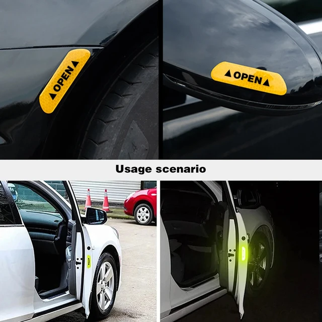 4PCS Reflective Car Door Sticker Safety Opening Warning Reflector Tape Decal Car Accessories Exterior Interior Reflector Sticker 2