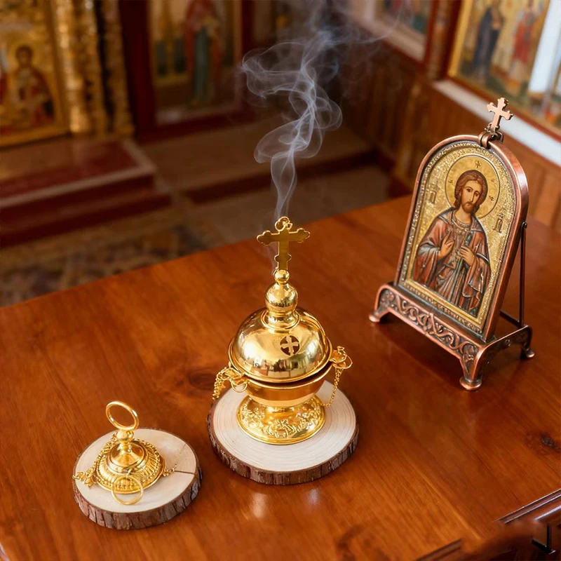 Neuer Orthodoxer Christlicher Weihrauchbrenner Klassisches Heiliges Muster Exklusive Zeremonie für Gläubige Weihrauchbrenner Sakral und Respektvoll – Detail 3