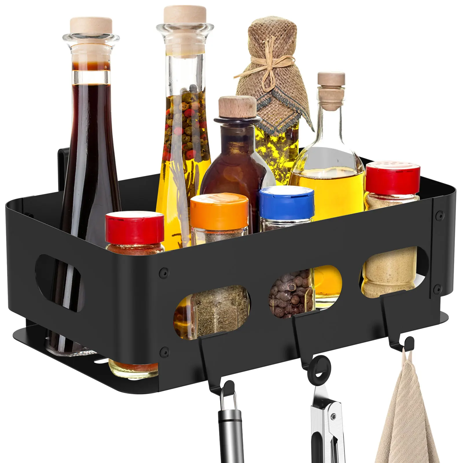 Hanging Spice Storage Rack Grill Storage Shelf Iron BBQ Seasoning Holder Grill Accessories for Oil Bottles Sauces Condiments New