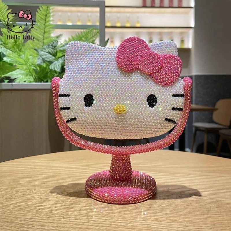 

Sanrio Hello Kitty Cartoon Animation Diamond Mirror Girly Heart Desktop Cosmetic Mirror Pink DIY Diamond Desktop Ornament Gift