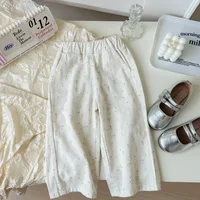 Spring Autumn Korean Kids Girls Trousers Cotton Colourful Dot Pocket Loose Toddler Girls Pants Children Girl Wide Leg Pants 1