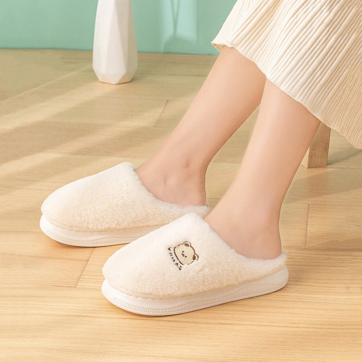 New Women Men Autumn Winter Warm Slippers Cute Cotton Shoes Home Bedroom Casual Non Slip Flats Couples Indoor Soft Plush Slides 5