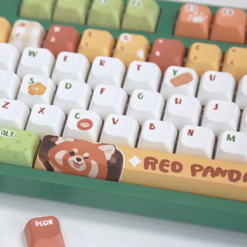 Pbt Red Panda Puff Keycap Teclado Mecânico Pbt Personalizado Faça Você Mesmo Desenhos Animados Bonito Xda Sublimação 104 Chaves - Imagem 2