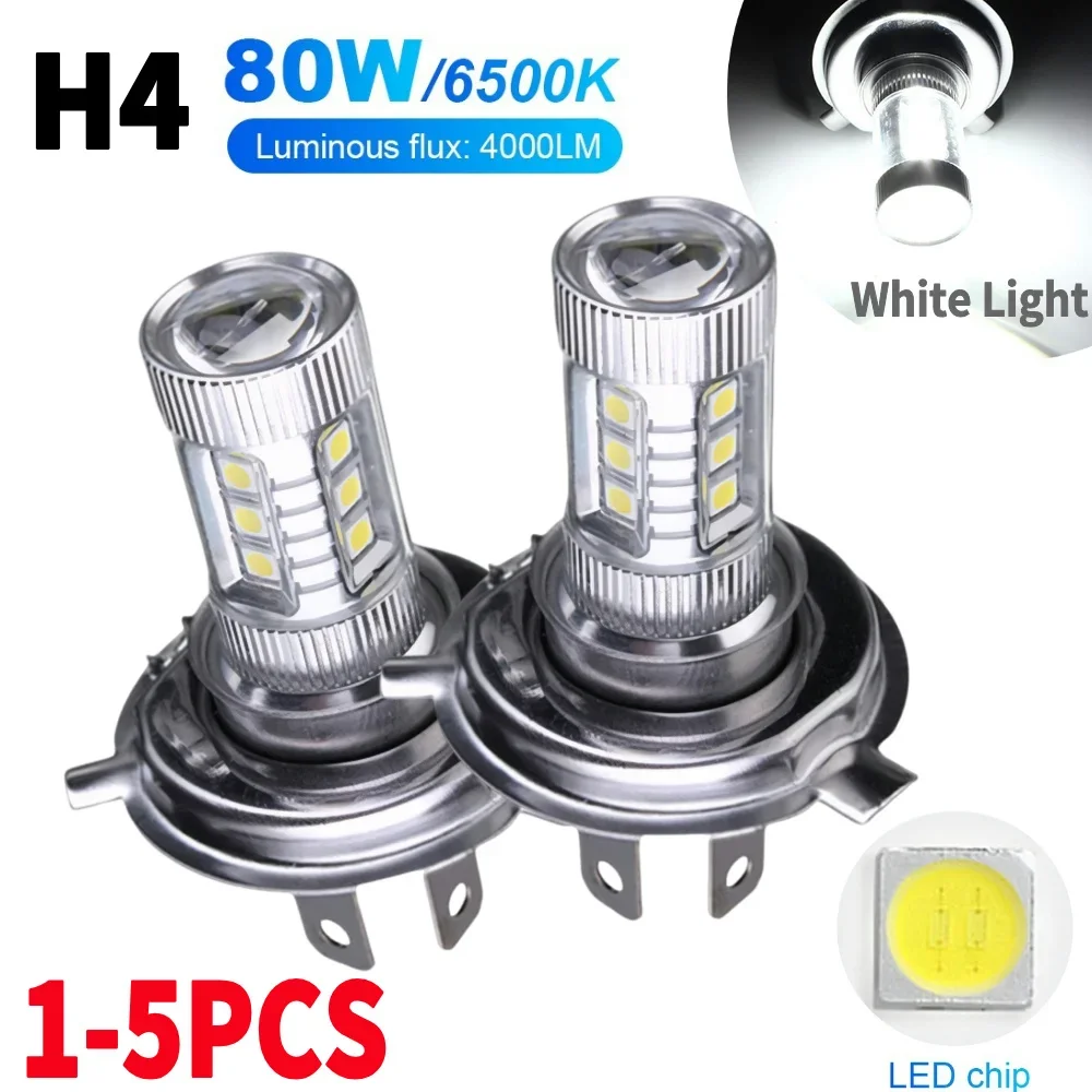 White LED Headlight Bulb 6000K 80W 12V H4 Hi Lo Beam