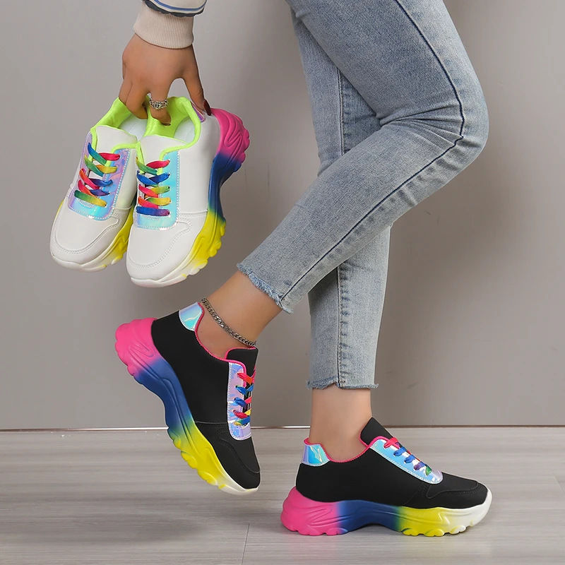 Sneaker Vulcanize Shoes Plus Size Comfortable Woman Running Stylish Platform Female Casual Strap Sports Spring Leather Moccasins