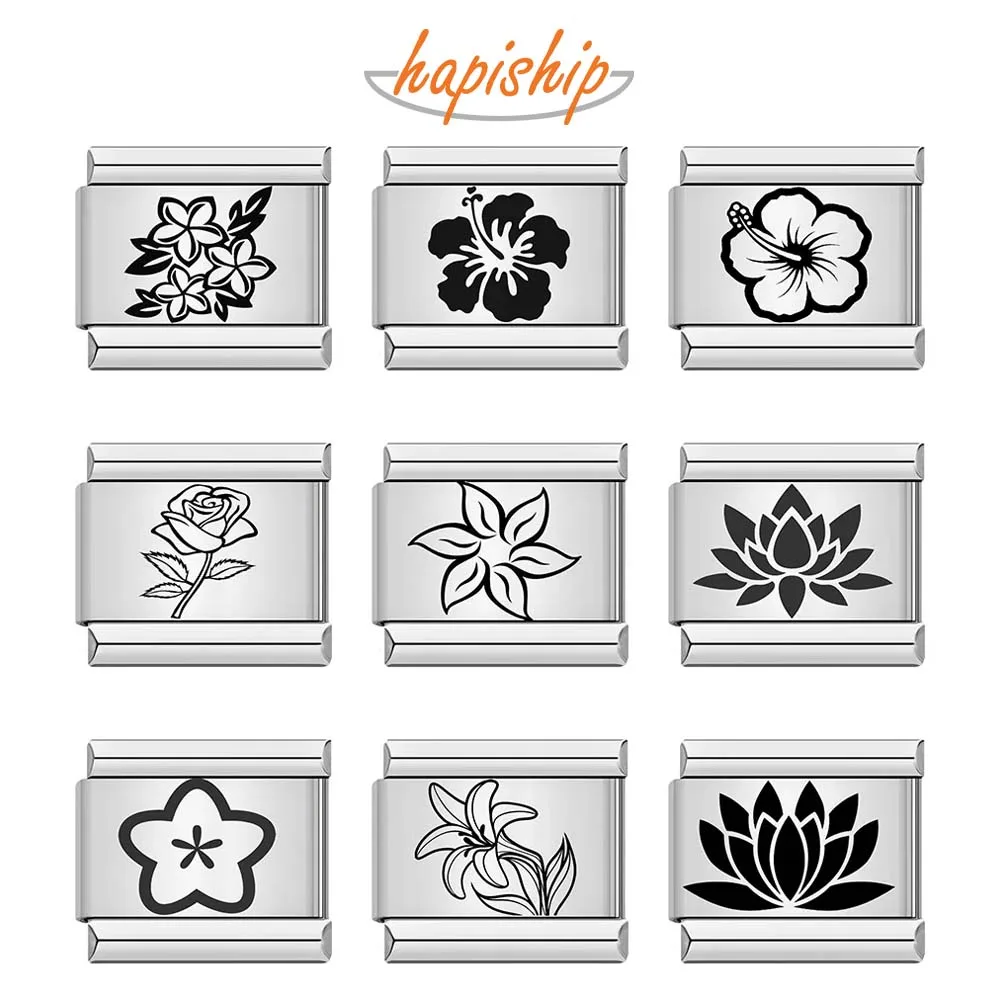 Fashion Top Stainless Steel Flower Charm Italian Links Fit 9mm Bracelet DIY Making Jewelry DJ106-D charm bracelet