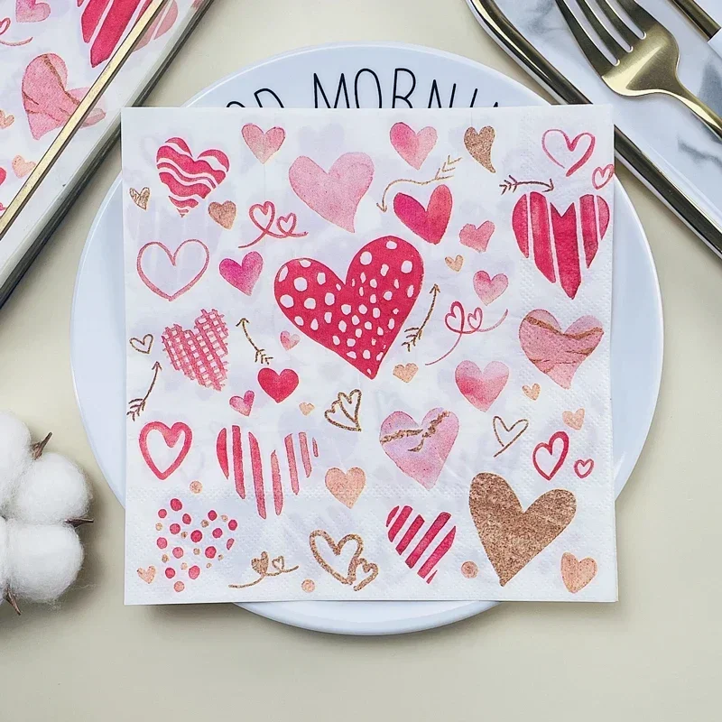 Heart Printed Napkins Hotel Restaurant Wedding Pink Love Square Mouth Cloth Valentine's Coloured Paper Towels Party Decorations