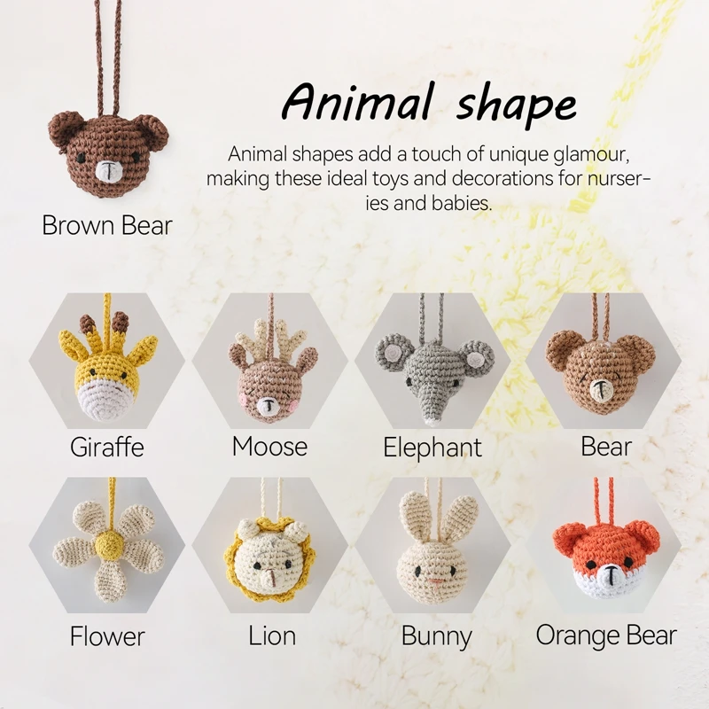 1pc Baby Animal Crochet Crib Gym Pendant Rattle Toys Newborn Hanging Toy Crib Bracket Pendant Gym Montessori Children's Toy Gift 3