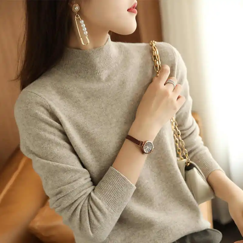 Autumn and Winter New Women's Clothing Semi-turtleneck Long-sleeved Women's Sweater Fashion Casual Knitwear Bottoming Shirt