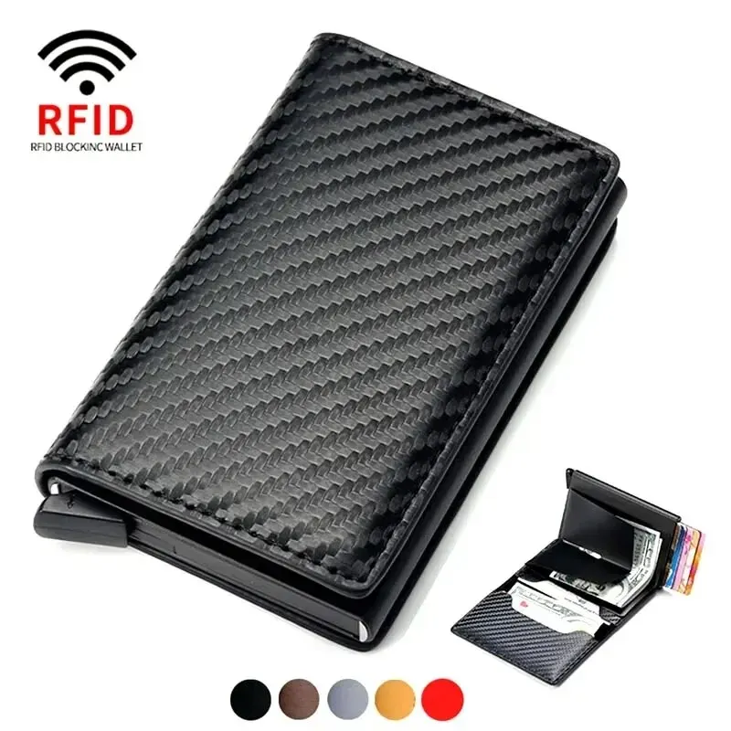 Wallet Card Holder Rfid Aluminum Men Wallet Card Holder Purse Carbon Fiber Men Business Slim Thin Smart Wallet Credit Cardholder Case Note Holder