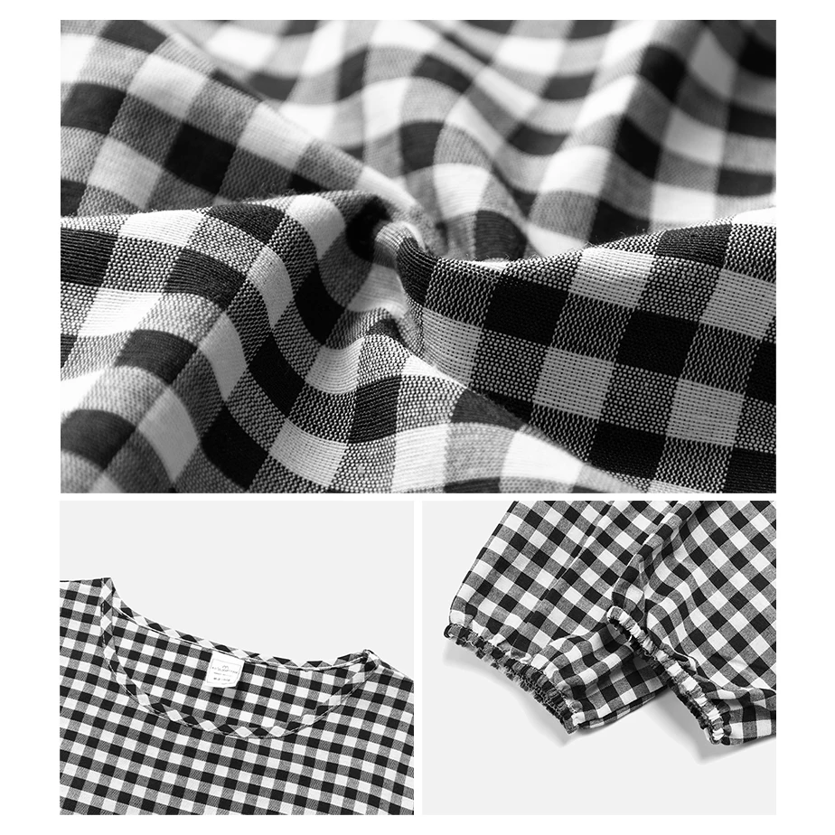 Women's Plaid Long Sleeve Dress O-Neck Pleated Casual Abaya for Muslim Lady Islamic Vintage Robe Femme Musulmane Jilbab Kaftan