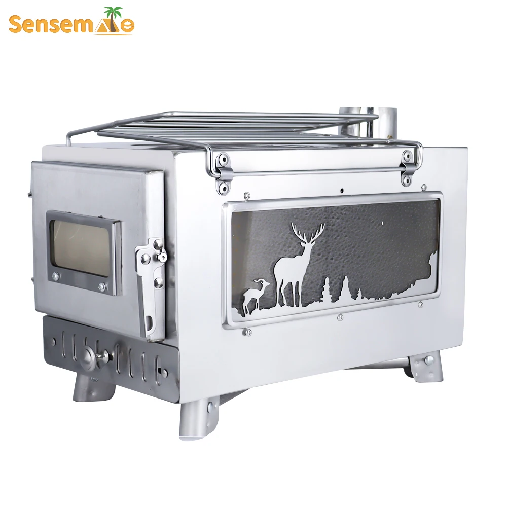 Outdoor Heating Stove Large Portable Fire Wood Stove 304 Stainless Steel Window Pipe For Tent Heater Cot Camping Ice-fishing Cooking Outdoor BBQ